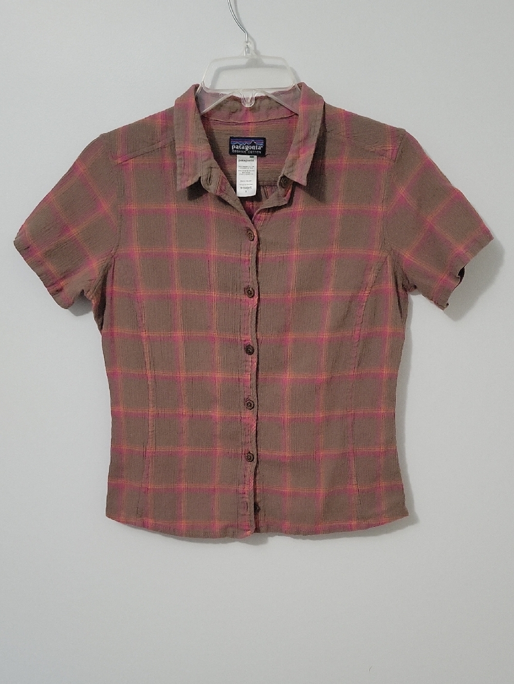 Patagonia Women's Short-Sleeve Button Plaid Cropped Shirt, Size 8